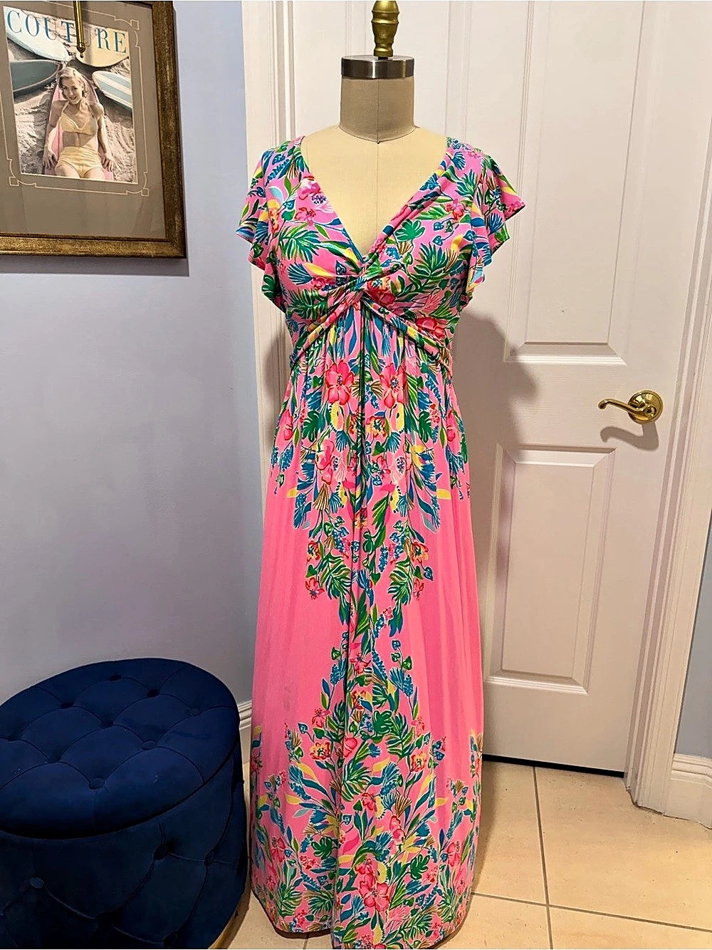 Lilly Pulitzer Verona Maxi Dress Floral Pink & Green Size 8